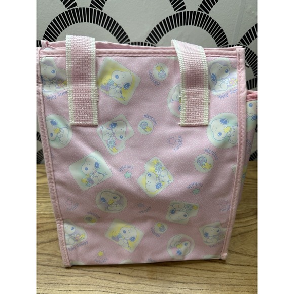 Vtg Peanuts Baby Snoopy Light Pink White Diaper Bottle Bag Vinyl Clean 11"x9" - Picture 2 of 9